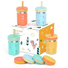 Stainless Steel Sippy Toddler Cups, 10 oz Mason Jar Kids Smoothie Cups with S...