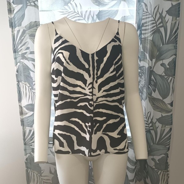 Peter Morrissey Zebra Print Cami Top Size 12 Black White Y2K Animal Print