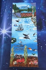 Handmade Quilted Table Runner Alaska Wildlife boat fish wall hanging
