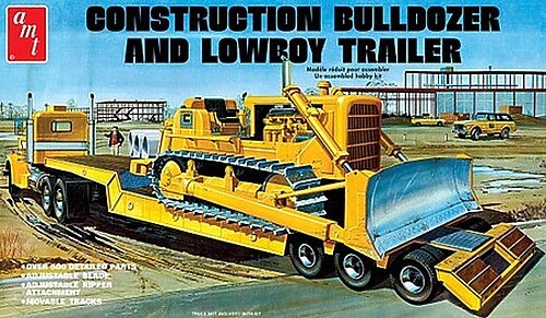 AMT Lowboy Trailer amp; Bulldozer - Plastic Model Truck Vehi