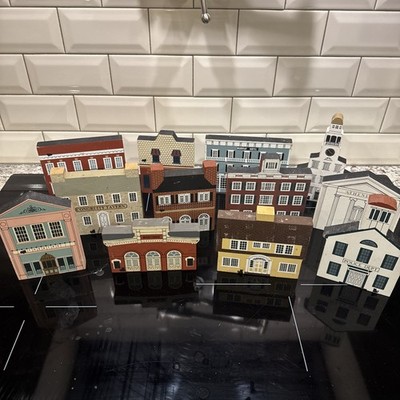 Vintage Lot Of 12 The Cats Meow Village Series Wooden Shelf Sitters 1987 Cottage