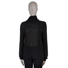 72902 auth SAINT LAURENT black silk 2017 SCARF NECK Blouse Shirt 40 M