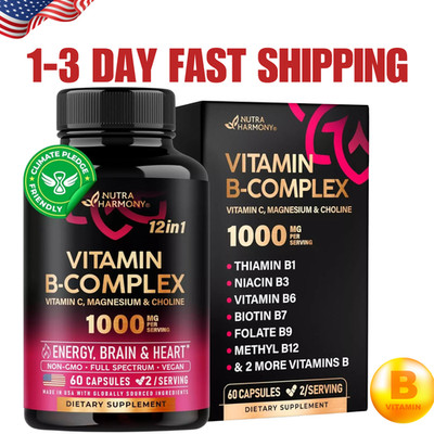 Vitamin B Complex for Men & Women - Made in USA - B-Complex: B1, B2, B3, B5, B6,