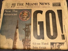 Vintage The Miami News Newspaper: John Glenn Fired Into Orbit Edition 1962