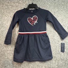 Tommy Hilfiger Sweater Dress Girls 6 Navy Heart Logo Fleece Long Sleeve Casual