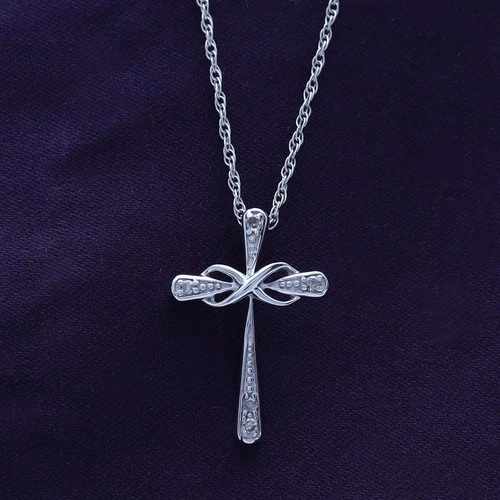 Infinity Cross Pendant 18"Necklace Natural Diamond in 925 Sterling Silver