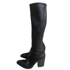 Marc Fisher mlanata LTD Black FAUX Leather Pointed Toe Block Heel Knee Boots 9M