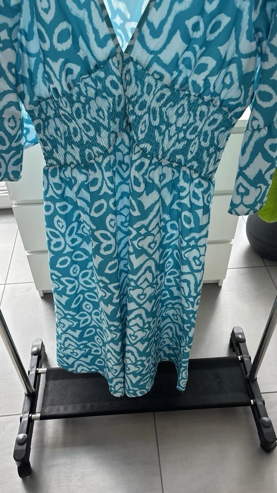 Damen Sommerkleid Blau Türkisblau Gr L/ 40 MIDI Urlaub Strand - Bild 4 von 4