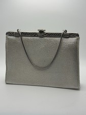 Vintage Garay Silver Glitter Clutch Purse Evening Bag with Chain Strap