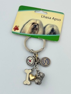 I Love My Dog Puppy Key Ring Clip on Silver Tone Purse Charm Lhasa Apso