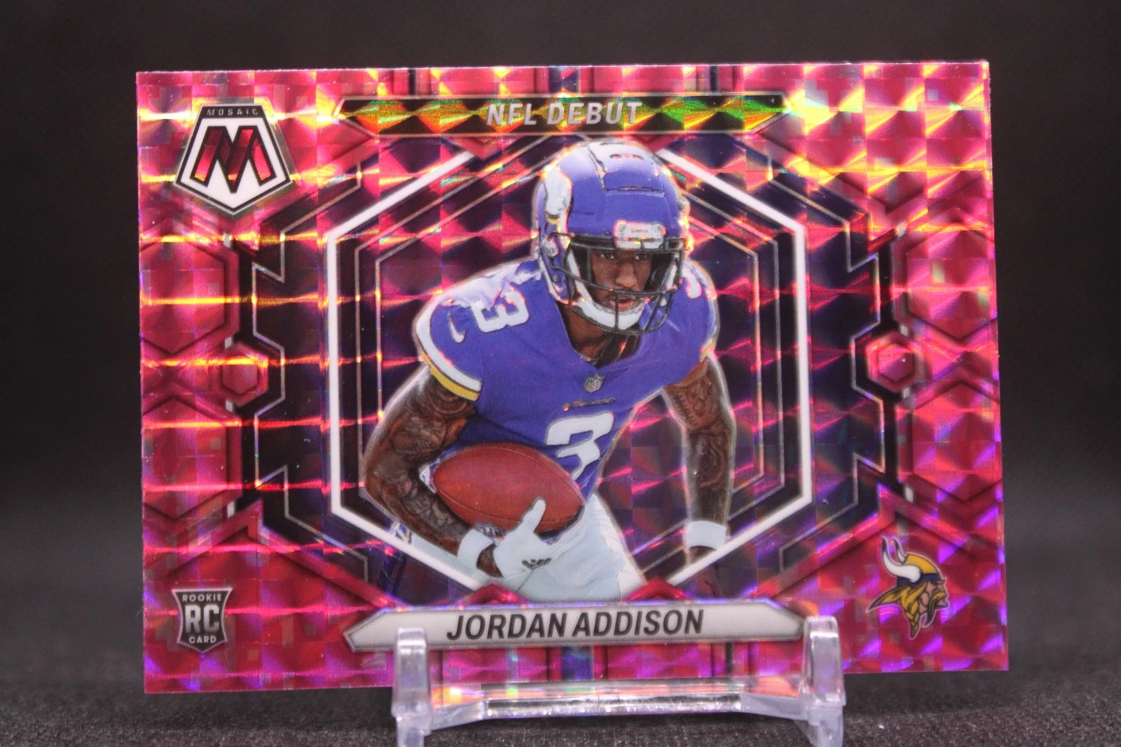 Jordan Addison 2023 Panini Mosaic #ND-14 Minnesota Vikings Pink Camo Prizm RC