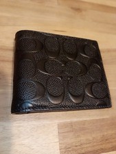 Men's Black Coach Wallet with Logo Pattern, Credit Card Slots