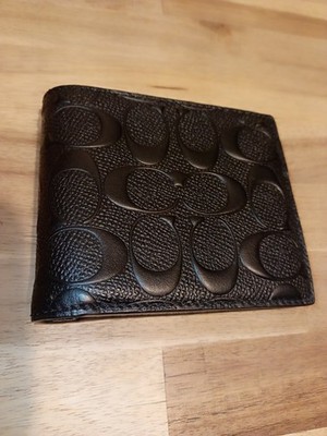 Men's Black Coach Wallet with Logo Pattern, Credit Card Slots