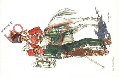 AK-:MILITÄRUNIFORM, BELGIEN, 2DE JAGERS TE PAARD, TROMPETER EN RUITER