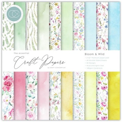 Craft Consortium Double-Sided Paper Pad 6''X6'' 40/Pkg-Bloom & Wild, 20 Designs