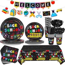 durony 195-Piece Back to School Party Tableware Set: Black Education-Themed P...