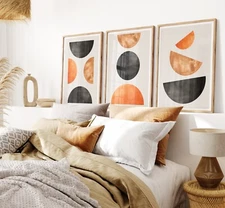 Abstract Wall Art Canvas Painting with Boho Color and Modern Geometric Prints