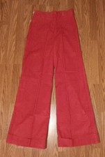 1970s Red Corduroy Pants USI Jeans Mainland Wide Leg Trousers VTG NWT 28" X 31"