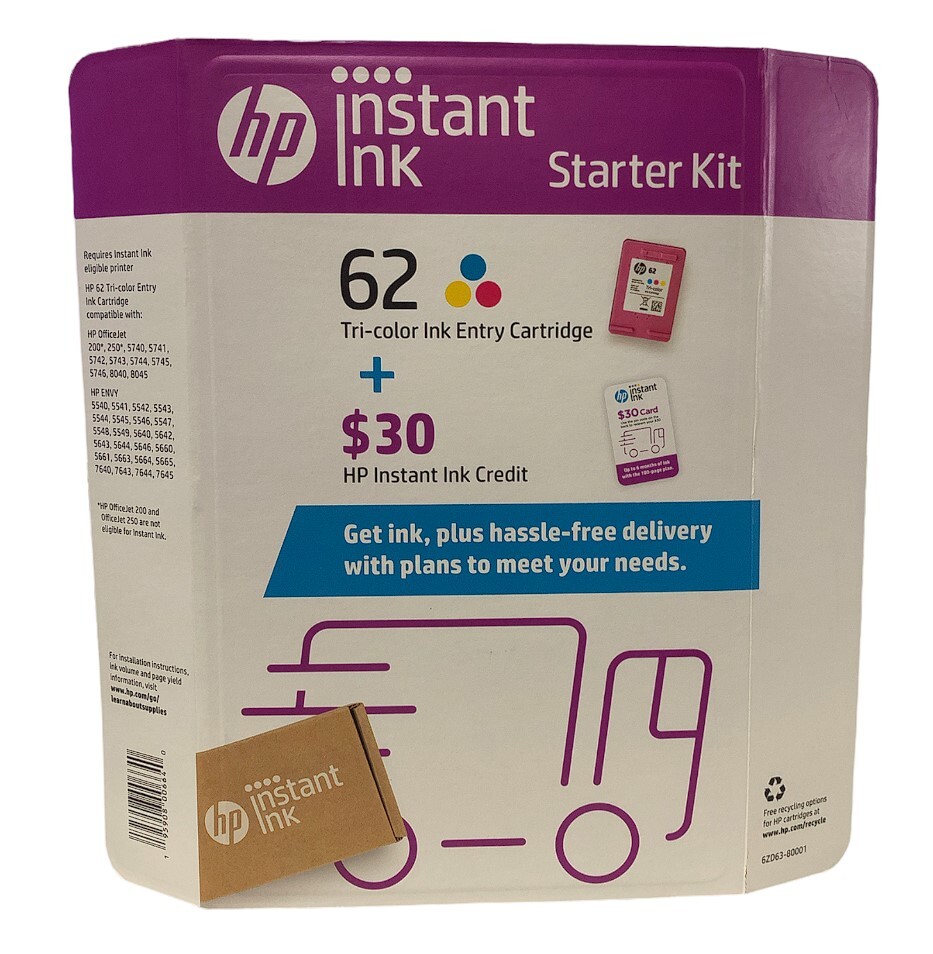 HP C2P06AN Instant Ink starter Kit 62 Tri-Color Ink Entry Cartridge | eBay
