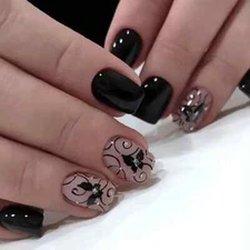 Short Square Black Vine Dark Butterfly Leaves French Color Matching Fashion