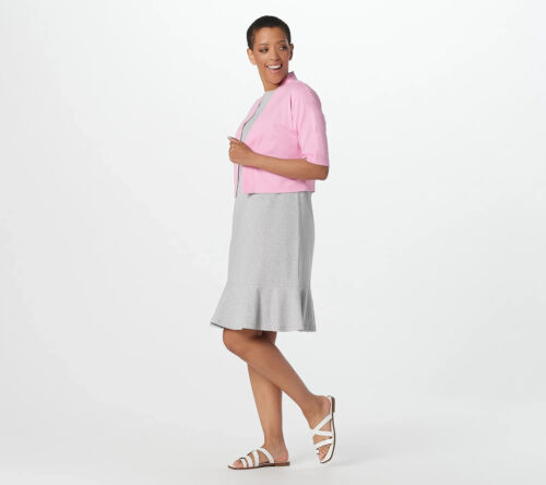 Isaac Mizrahi Live! Pima Cotton Cardigan Elbow Sleeve Medium M Pink A398789 - Picture 3 of 6