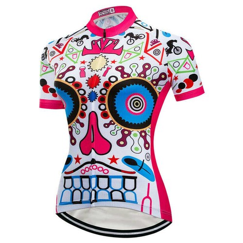 Women's Reflective Cycling Jersey Skull Biking Jersey MTB Cycle Bike Shirt Top - Picture 11 of 21