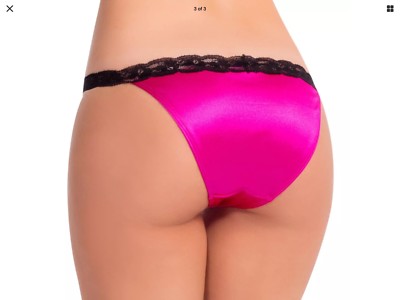 Women Panties,bikinis ILUSION Size S. Pink Satin Silky W/Fishnet Waistband&decor