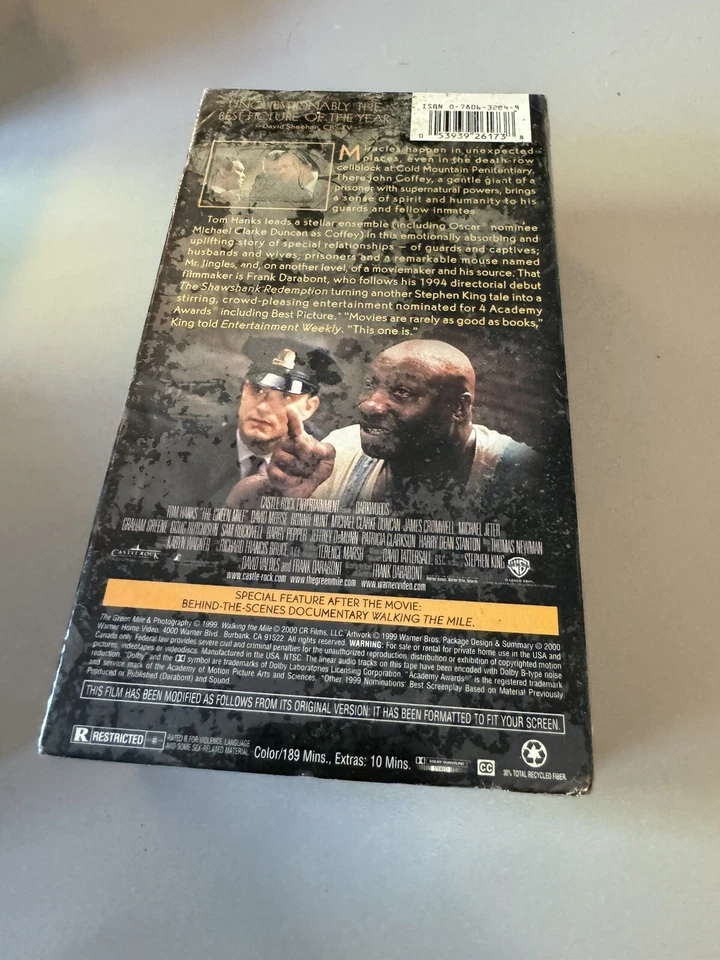 NEW VHS Movie THE GREEN MILE 1999 Factory Sealed Plastic WB WATERMARKS - Image 3 of 3
