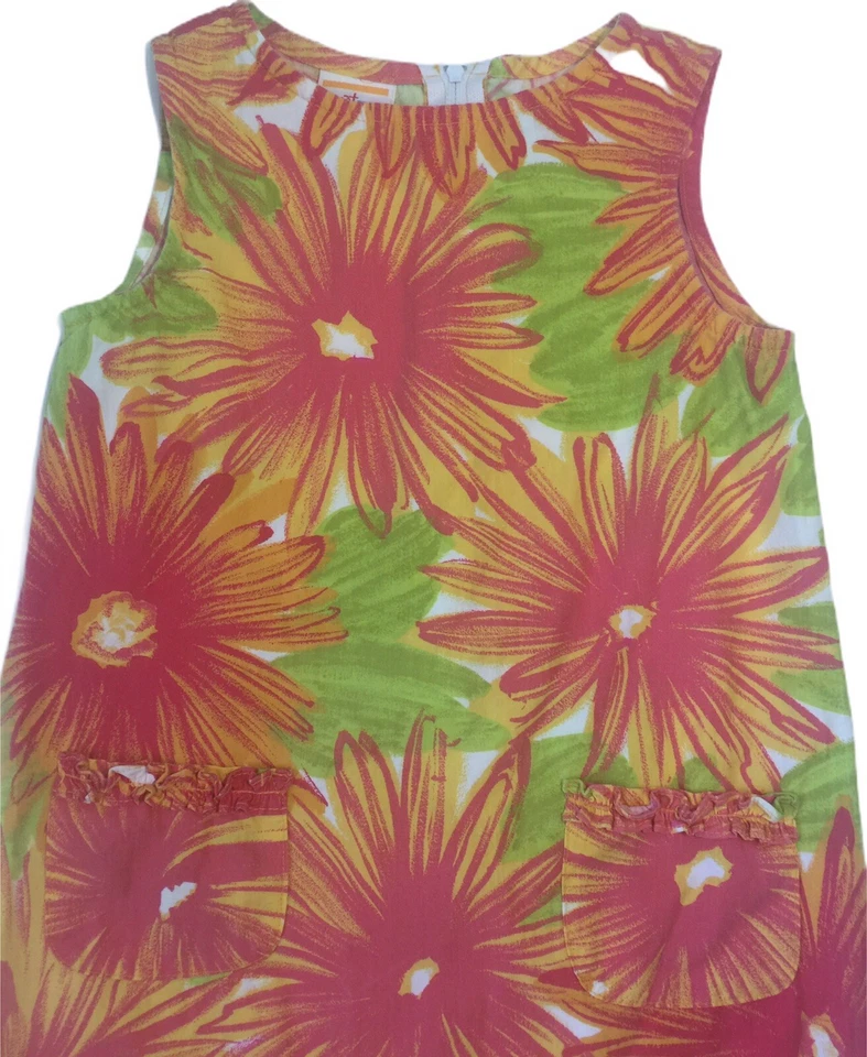 SWEET POTATOES Girl’s Orange Floral Cotton Sleeveless Shift Dress ~ Size 6X - Image 2 of 4