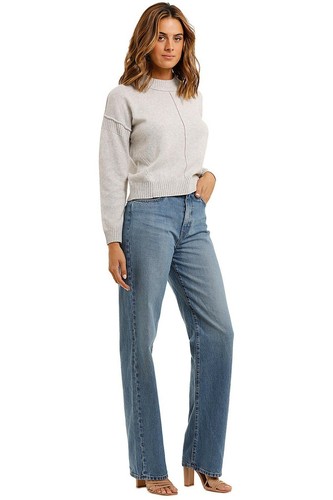 BANDE STUDIO Rib Detail Crew Knit in Pale Grey Size 12 AU Pre owned