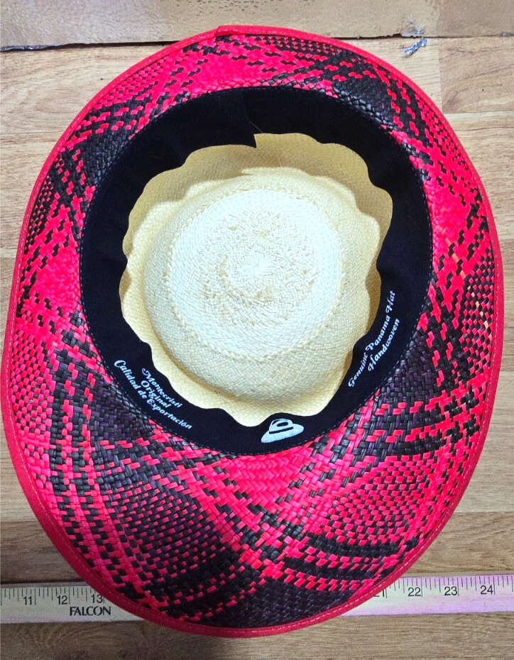 MONTECRISTI GENUINE PANAMA HAT BLACK RED--XLNT!!!