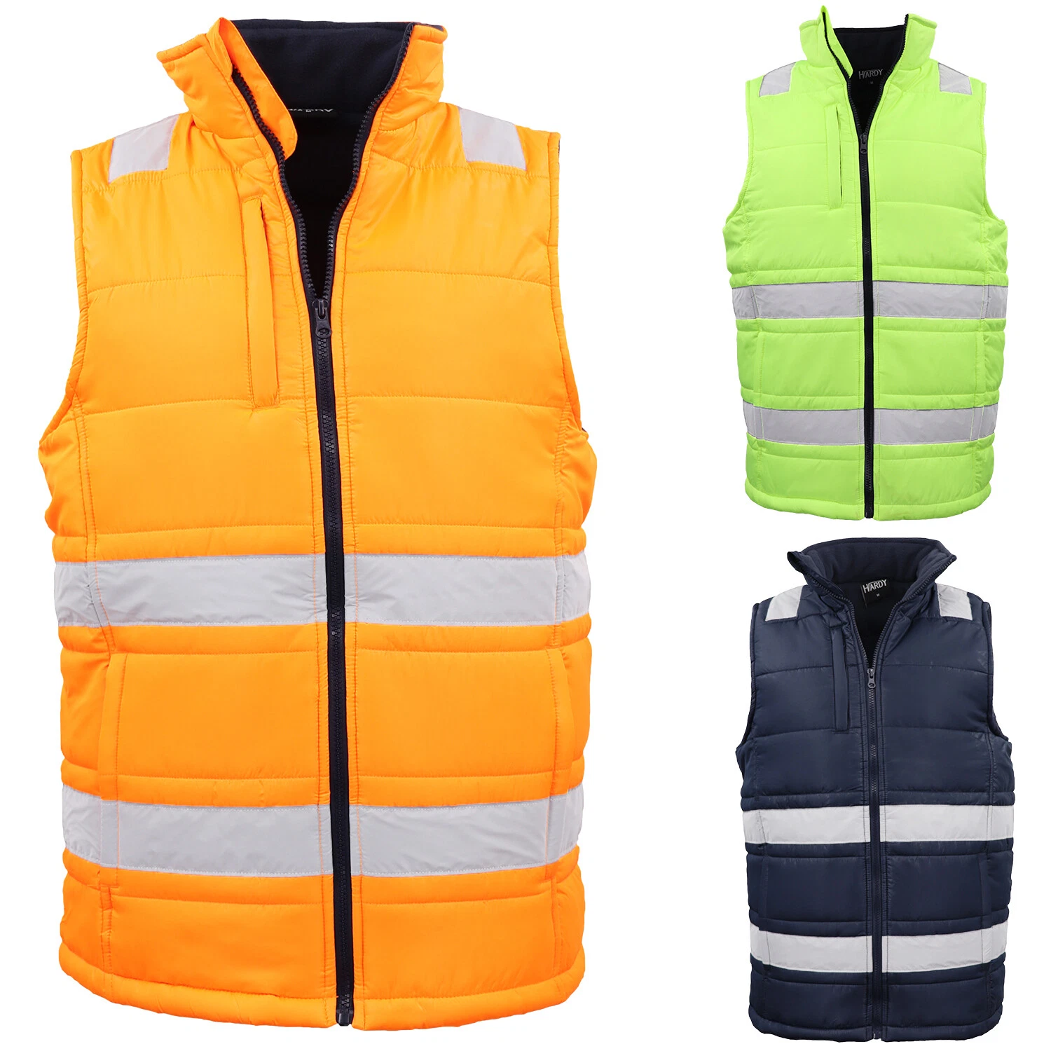 Hi Vis Puffer Workwear Vest Zip Up w Reflective Tape Quilted Puffy Tradie Jacket
Opens in a new wind