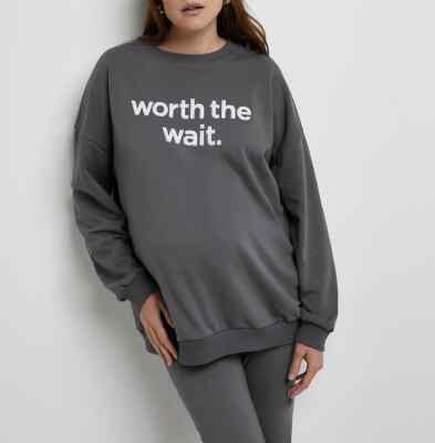 River Island Grey Oversized 'Worth The Wait' Maternity Sweatshirt Size S RRP:£32