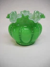 Vintage FENTON BEADED MELON CASED 0VERLAY GLASS VASE-LIME-GREEN-5"-EXC.