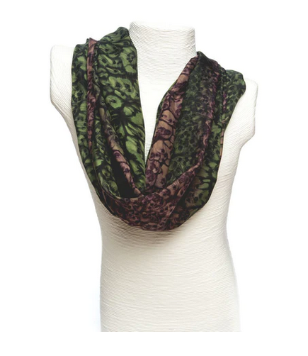 Ladycrow Luxurious Handpainted Salt Water Dyed Habotai Silk Scarf Brown  Green