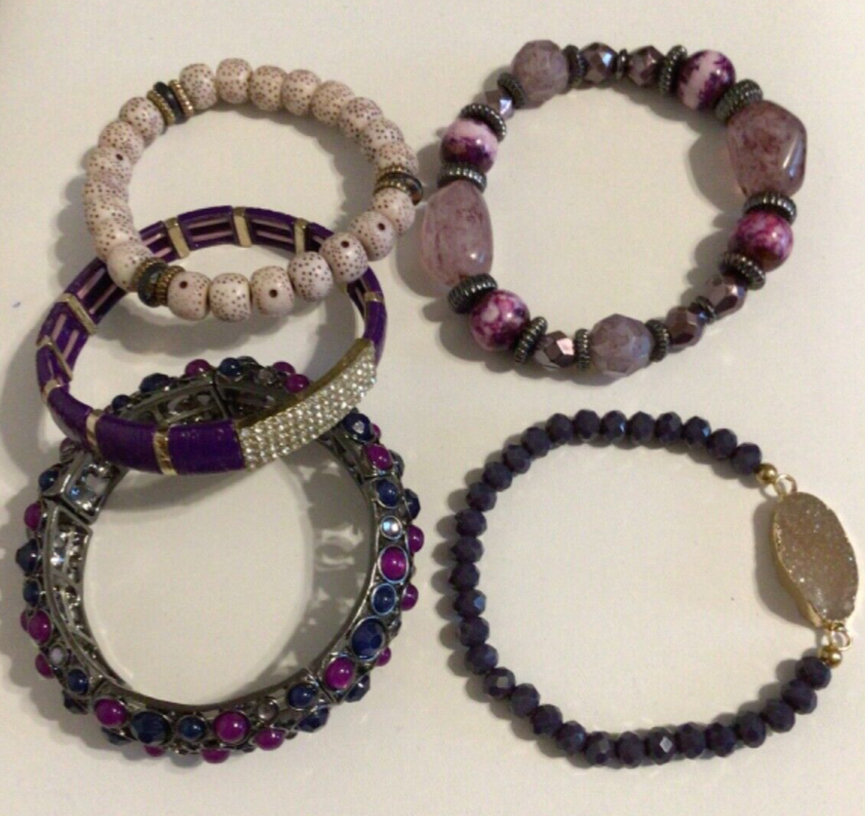 Purple Stretch Fashion Bracelet Jewelry Lot Beads Geode Rhinestone