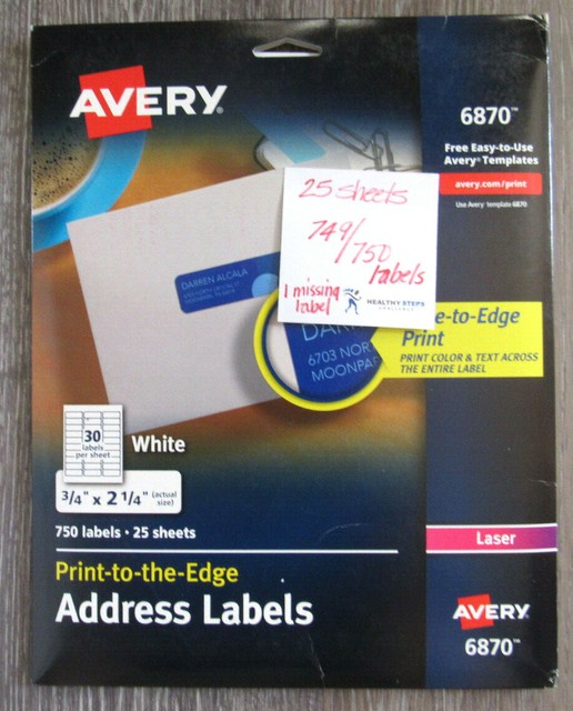Avery White Laser Labels for Color Printing 3/4in X 21/4in 750 per