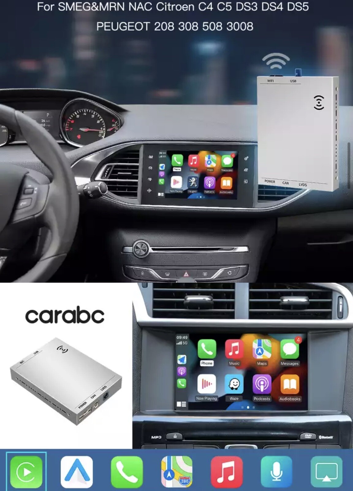 Apple CarPlay pour Peugeot 508 et Citroën C5 - Voyagez Connecté avec l'Écran SMEG