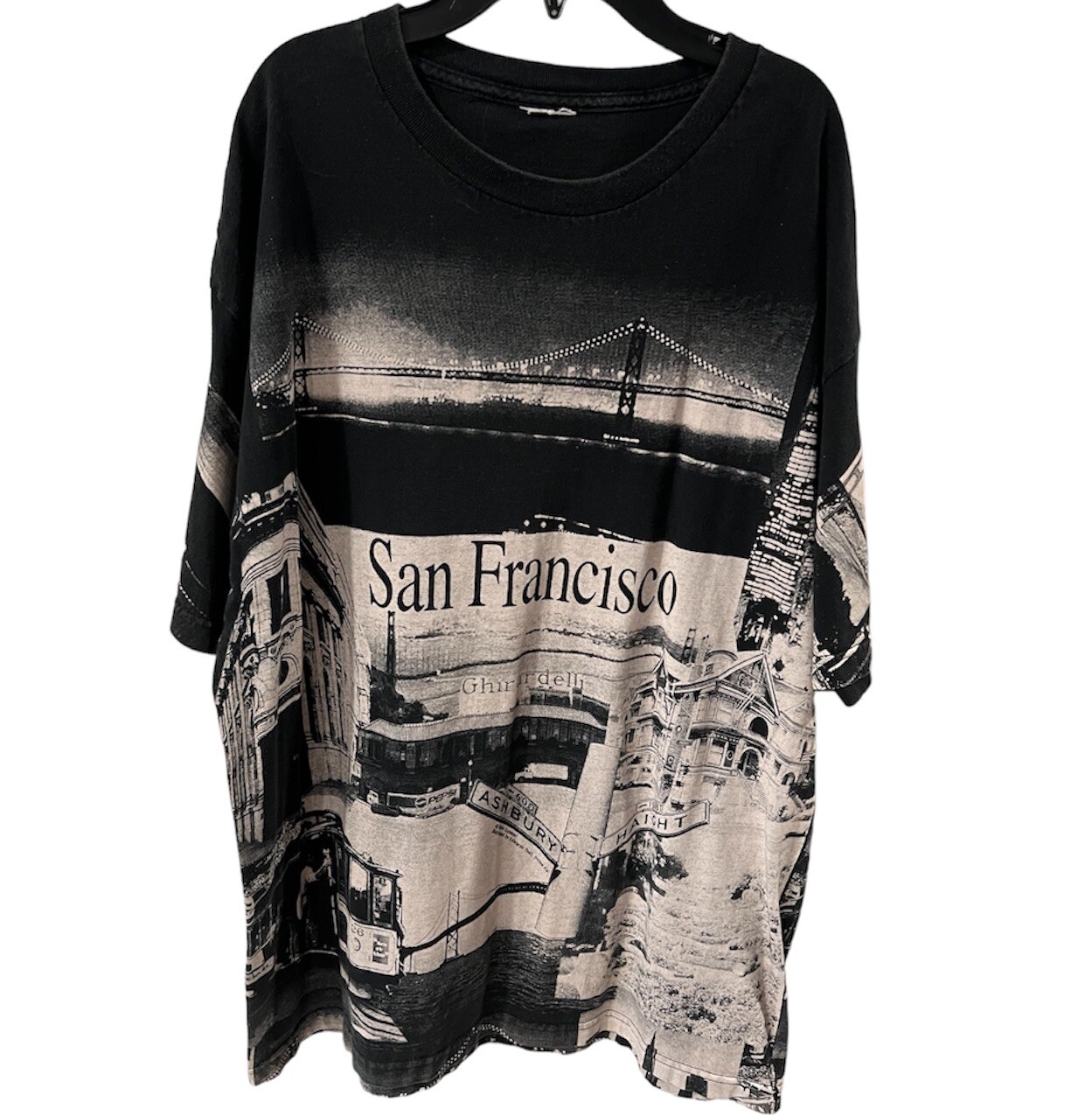 San Francisco Vintage Black All Over Print Mens XL Robin Samuel Edward Tee
