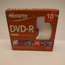Memorex DVD+R 10 Pack 16X, 4.7GB, 120 min With Jewel Cases Open Box 