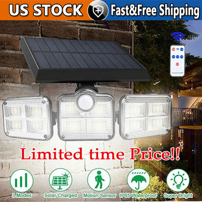 3 Head 50000LM LED Solar Lights Outdoor Waterproof Motion Sensor Security Lamp