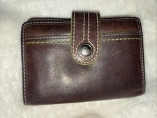 VTG Fossil Brown Leather Bi-fold Wallet w/Button Snap Zipper Coin Purse