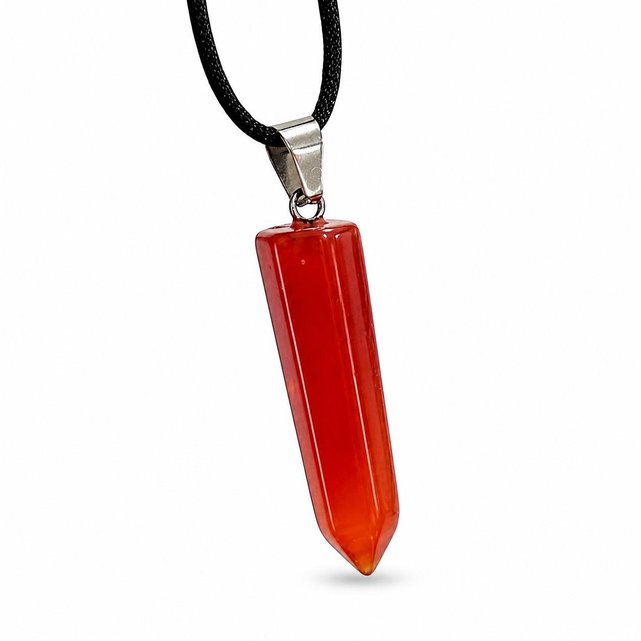 Carnelian Crystal Point Necklace Red Stone Pendant Healing Gemstone Cord