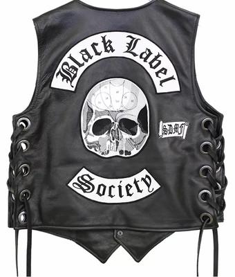 Zakk Wylde Black Label Society Biker Genuine Leather Vest Jacket BLS Skull Patch