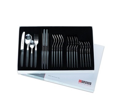 24er Besteckset Giesser Messer Gabel Esslöffel Löffel Tomatenmesser 11cm schwarz