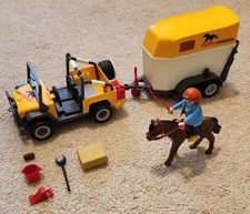 Playmobil 3249 Fattoria Trasportatore Cavalli Vintage Jeep Rimorchio Statuina e Cavallo
