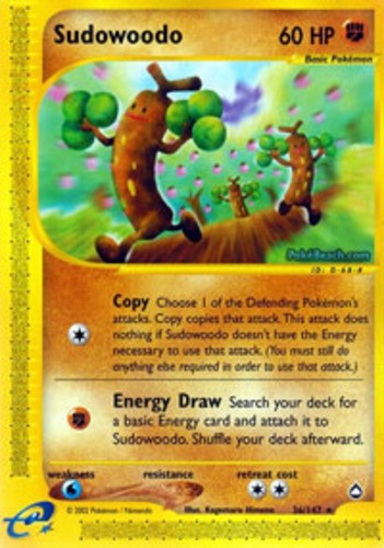 Moderately Played, English - 1 x Pokemon Sudowoodo - 36/147 - Rare Aquapolis