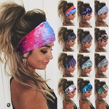 Women Wide Elastic Turban Head Wraps Boho Headband Sports Yoga Head Hair Bands