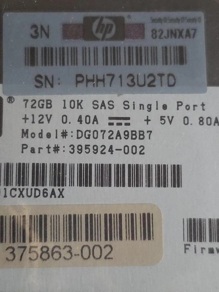 HP DG072A9BB7 72GB 395924-002 SAS SFF 10000 RPM Server HDD 2.5"  MAY2073RC  - Image 3 of 3