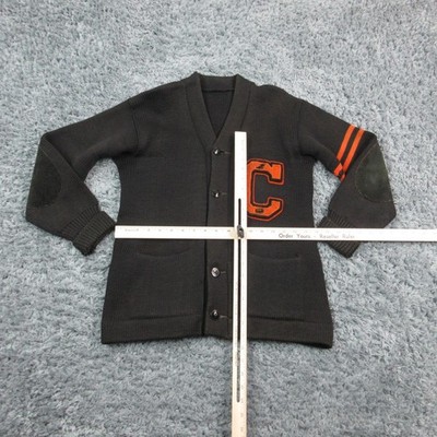 Varsity Letterman Sweater Mens Small Black Cardigan Chenille C
